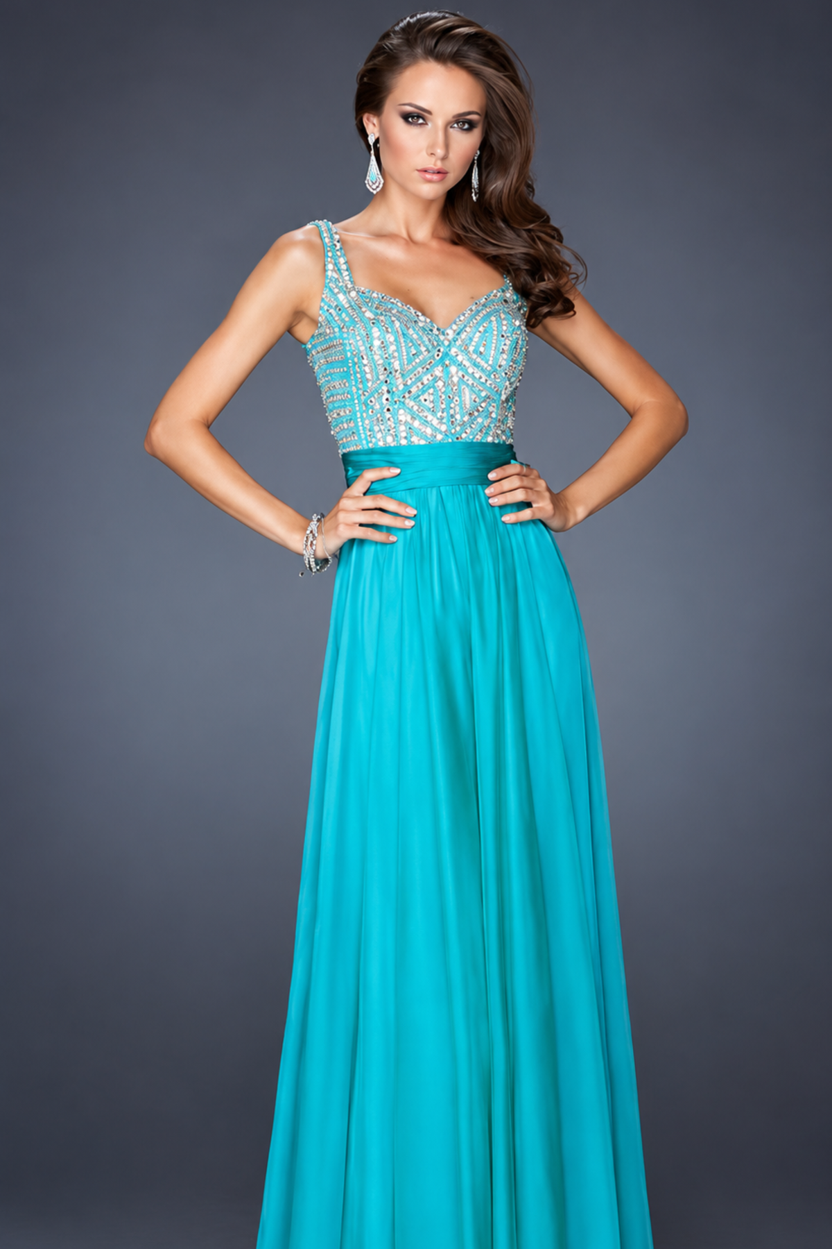 La Femme 18713 Floor-Length Beaded A-Line Prom Dress with Open Back