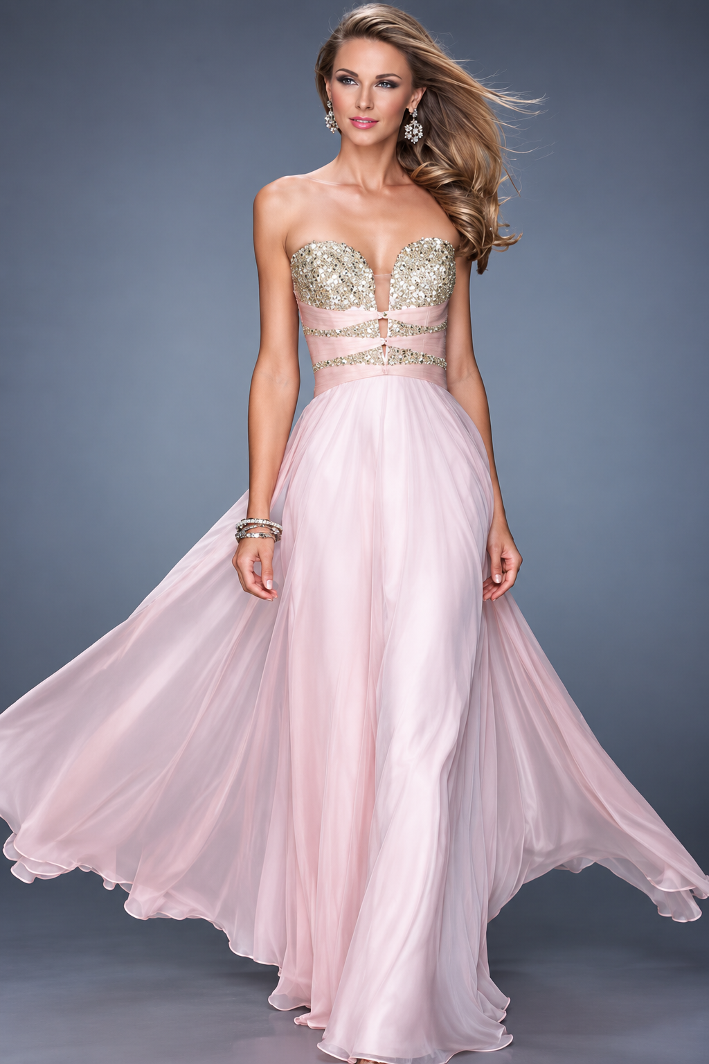 La Femme 20921 Sweetheart Embroidered Satin A-Line Prom Dress with Open Back
