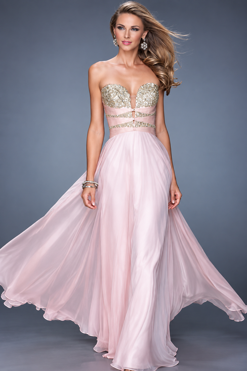 La Femme 20921 Sweetheart Embroidered Satin A-Line Prom Dress with Open Back
