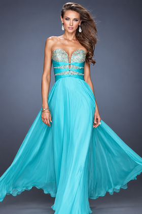 La Femme 20921 Sweetheart Embroidered Satin A-Line Prom Dress with Open Back