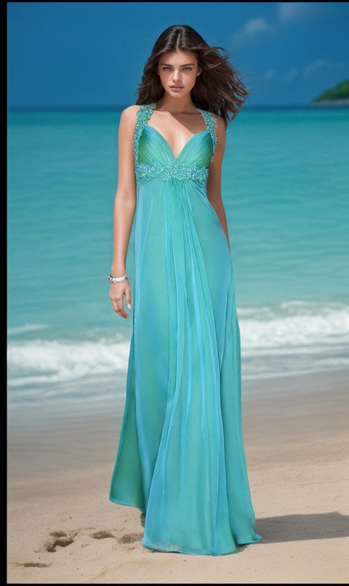 La Femme 20134C Floor-Length Embroidered Lace Column Formal Dress with Slit