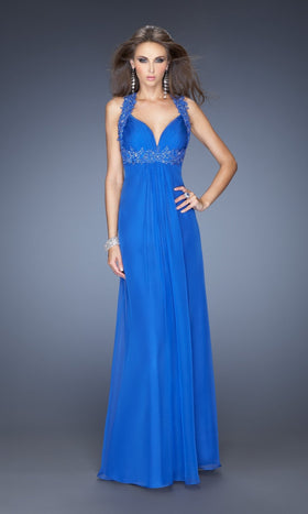 La Femme 20134C Floor-Length Embroidered Lace Column Formal Dress with Slit