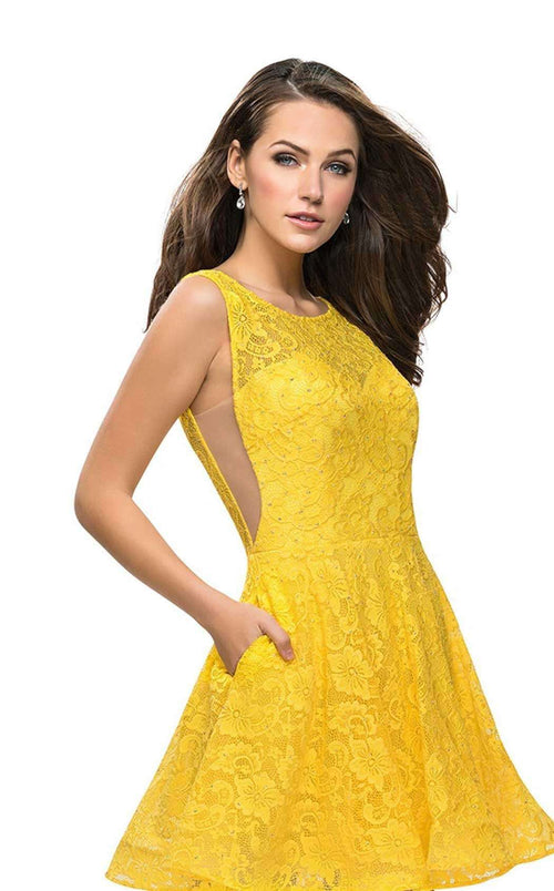 La Femme 26616C Lace Embroidered Slit Sweetheart Prom Dress