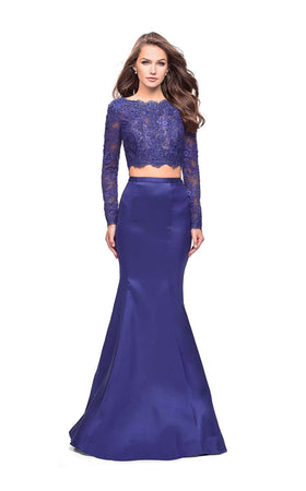 La Femme 25324C Lace Embroidered Slit Long Sleeves Prom Dress