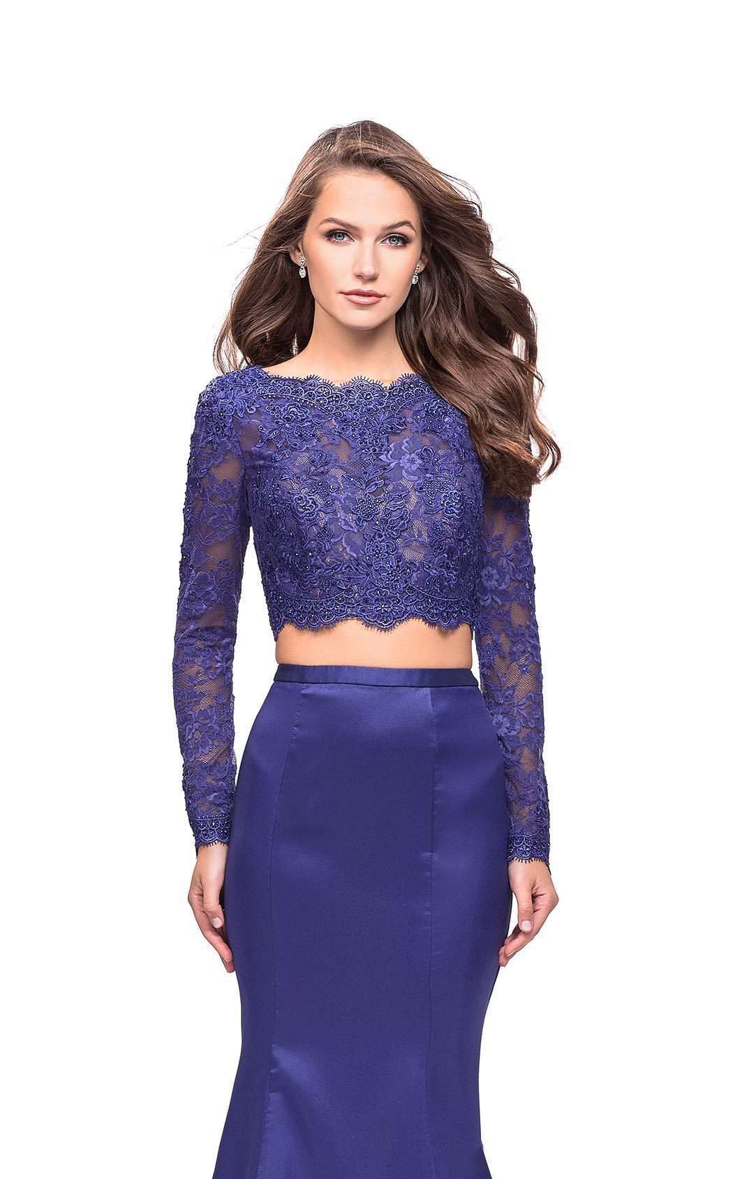 La Femme 25324C Lace Embroidered Slit Long Sleeves Prom Dress