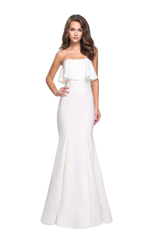 La Femme 25419C Slit Ruffle Sleeveless Fitted Formal Dress
