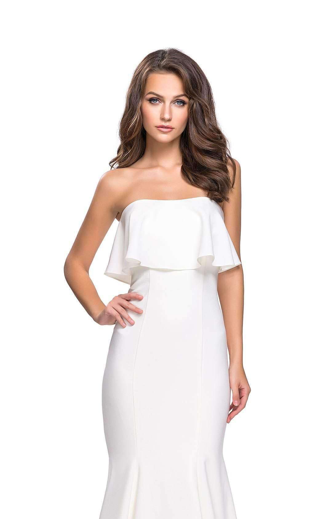La Femme 25419C Slit Ruffle Sleeveless Fitted Formal Dress
