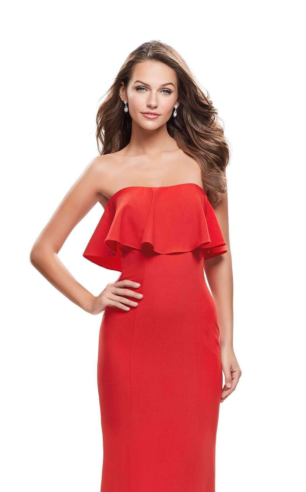 La Femme 25419C Slit Ruffle Sleeveless Fitted Formal Dress