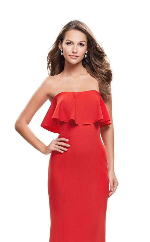 La Femme 25419C Slit Ruffle Sleeveless Fitted Formal Dress
