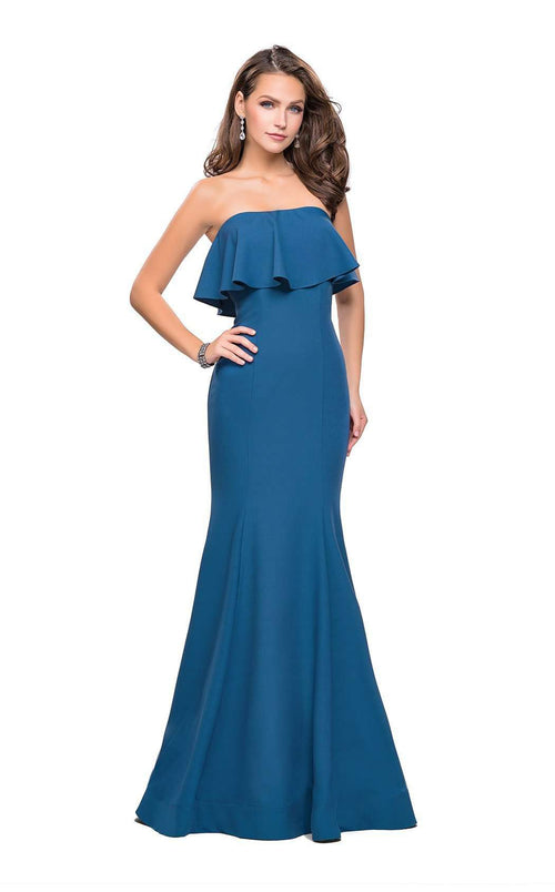 La Femme 25419C Slit Ruffle Sleeveless Fitted Formal Dress