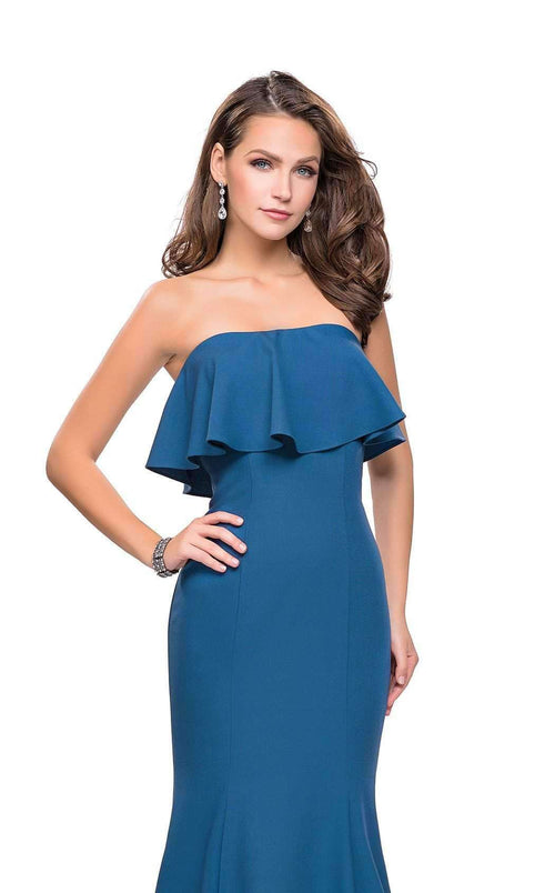 La Femme 25419C Slit Ruffle Sleeveless Fitted Formal Dress
