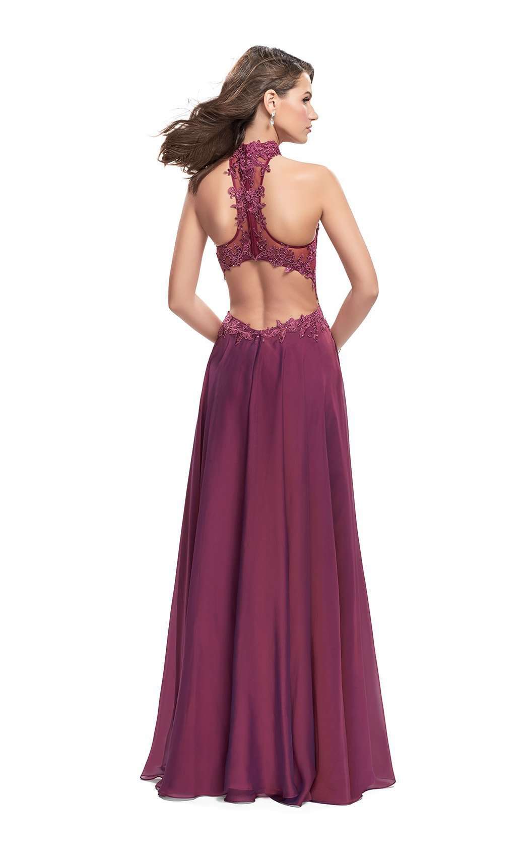 La Femme 25450C Lace Embroidered Slit Sleeveless Formal Dress