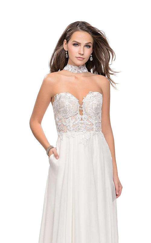 La Femme 25450C Lace Embroidered Slit Sleeveless Formal Dress