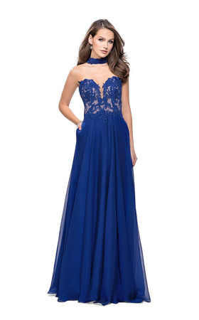 La Femme 25450C Lace Embroidered Slit Sleeveless Formal Dress