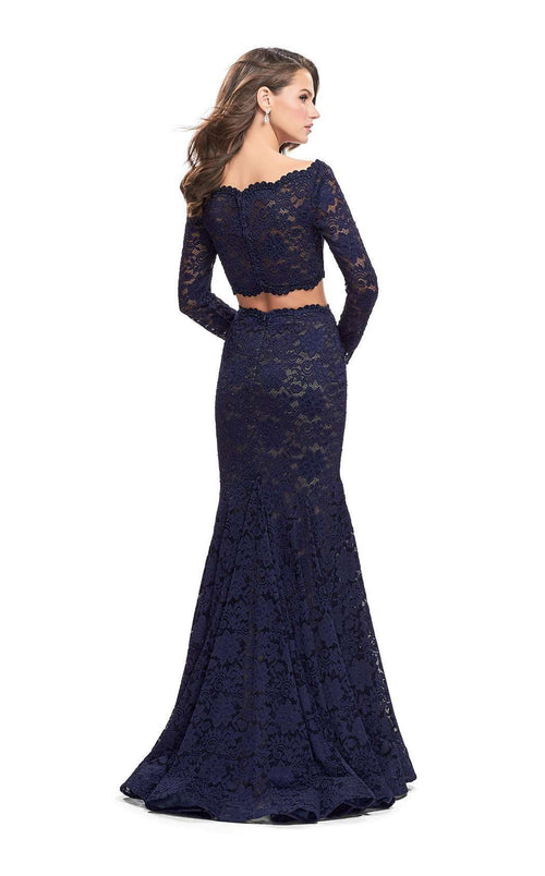 La Femme 25668C Lace Embroidered Slit Bateau Prom Dress