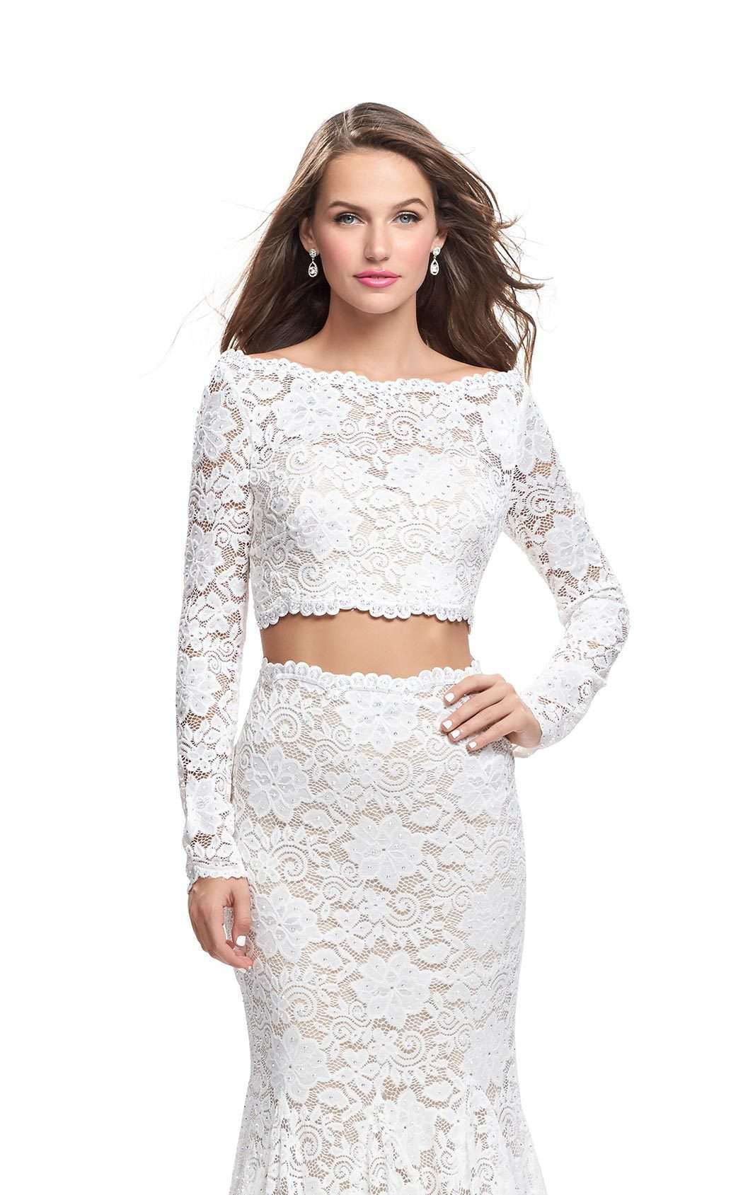 La Femme 25668C Lace Embroidered Slit Bateau Prom Dress