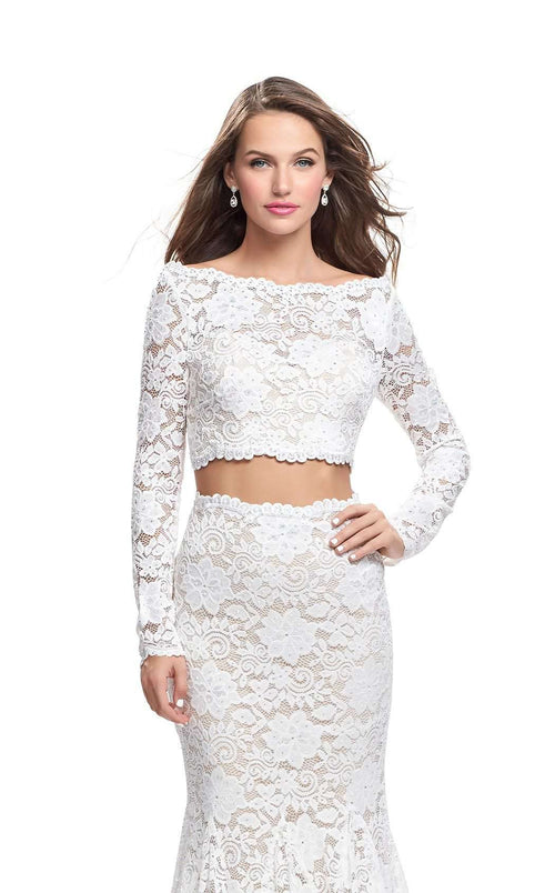 La Femme 25668C Lace Embroidered Slit Bateau Prom Dress