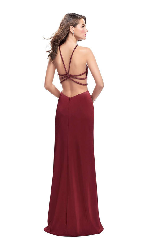 La Femme 25698C Slit Halter Sleeveless Prom Dress
