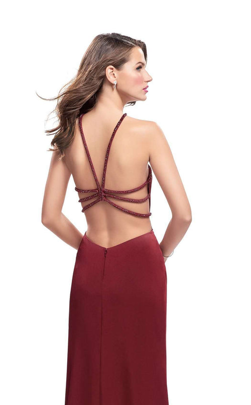 La Femme 25698C Slit Halter Sleeveless Prom Dress