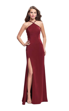 La Femme 25698C Slit Halter Sleeveless Prom Dress