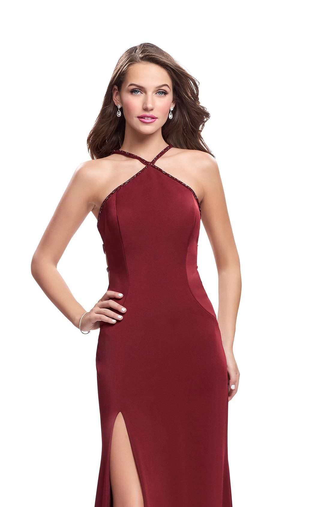 La Femme 25698C Slit Halter Sleeveless Prom Dress