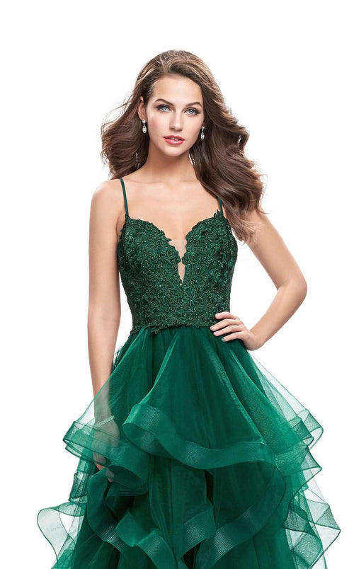 La Femme 25857C Lace Embroidered Slit Sweetheart Prom Dress