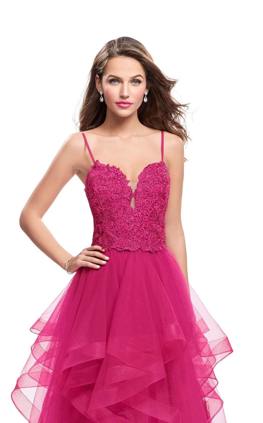 La Femme 25857C Lace Embroidered Slit Sweetheart Prom Dress