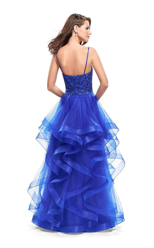 La Femme 25857C Lace Embroidered Slit Sweetheart Prom Dress