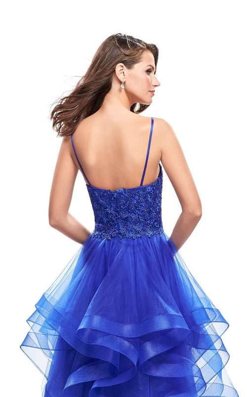 La Femme 25857C Lace Embroidered Slit Sweetheart Prom Dress