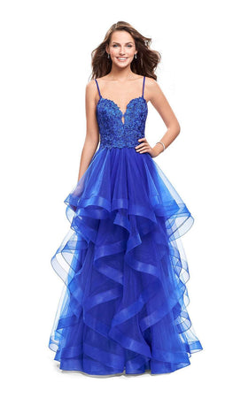 La Femme 25857C Lace Embroidered Slit Sweetheart Prom Dress