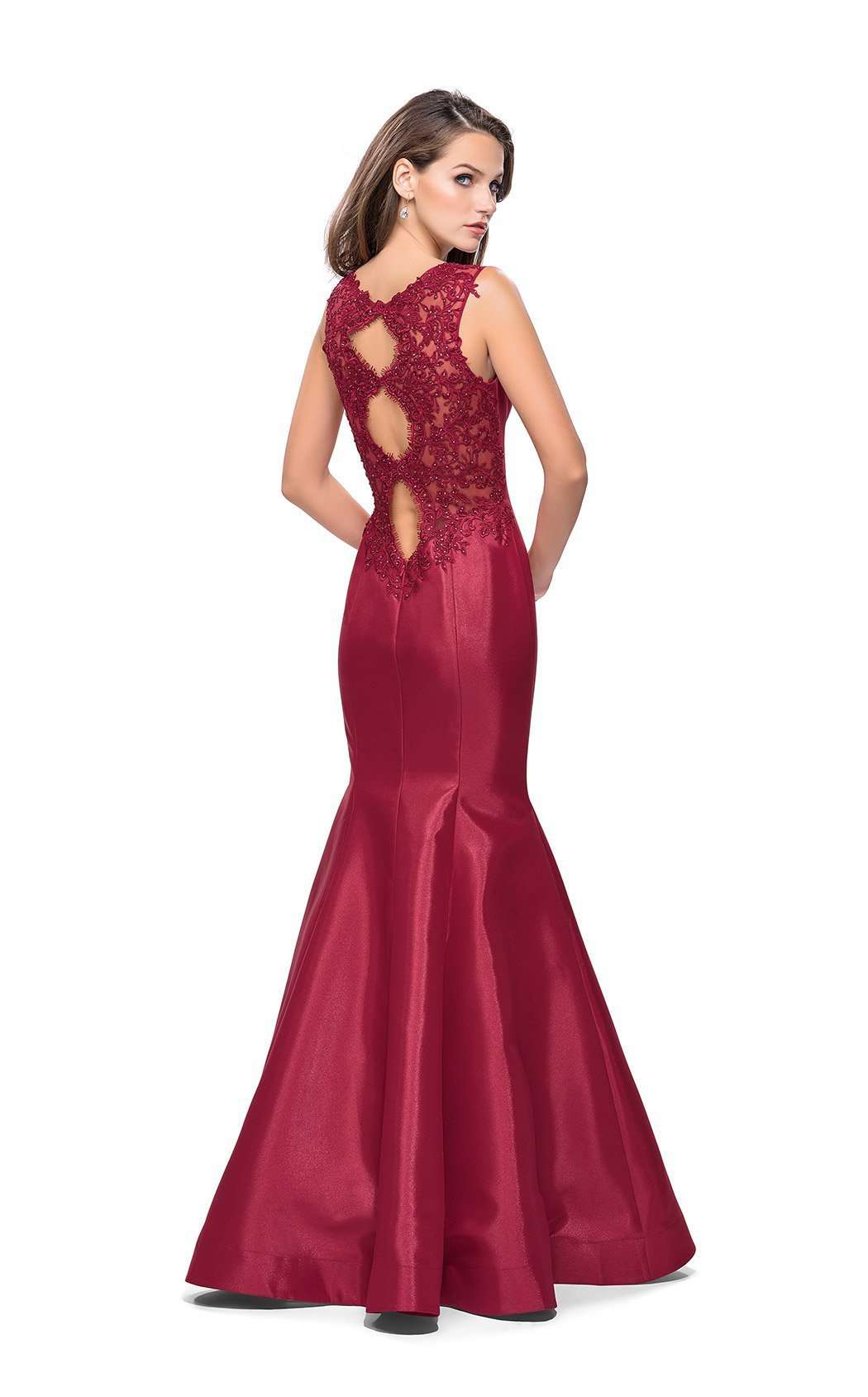 La Femme 25972C Beaded Slit V Neck Sleeveless Formal Dress