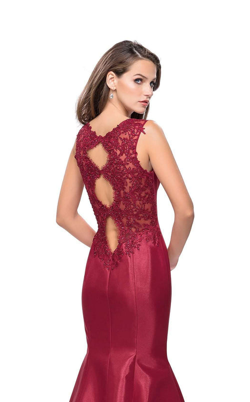 La Femme 25972C Beaded Slit V Neck Sleeveless Formal Dress