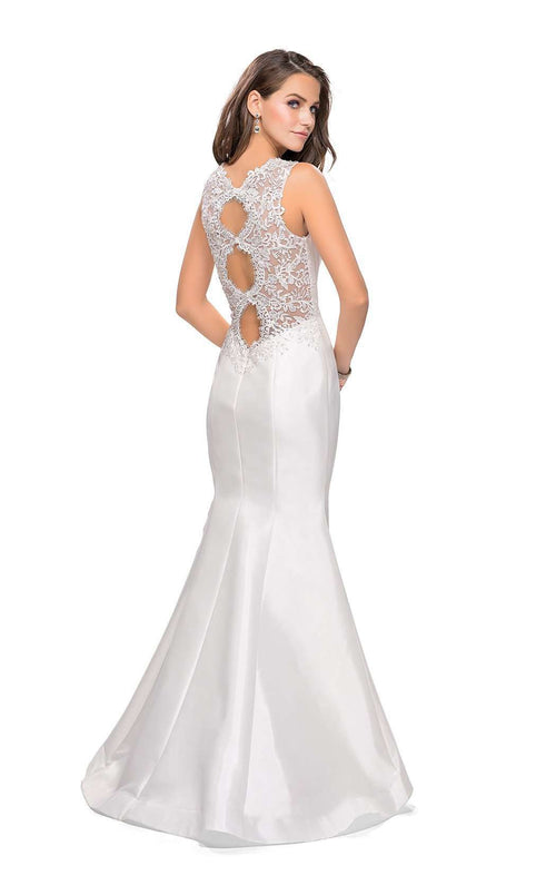 La Femme 25972C Beaded Slit V Neck Sleeveless Formal Dress