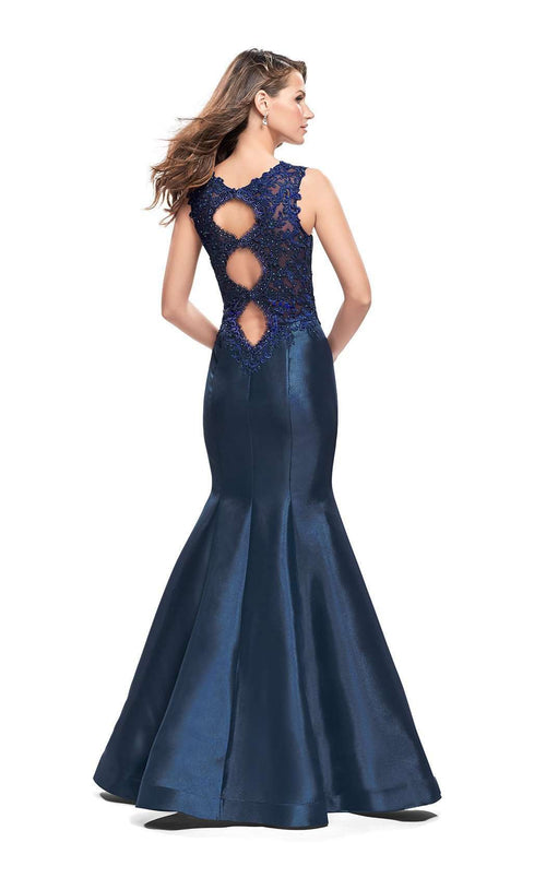 La Femme 25972C Beaded Slit V Neck Sleeveless Formal Dress