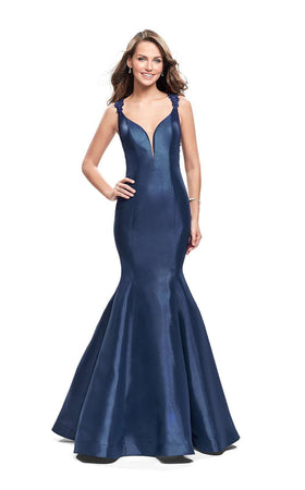 La Femme 25972C Beaded Slit V Neck Sleeveless Formal Dress