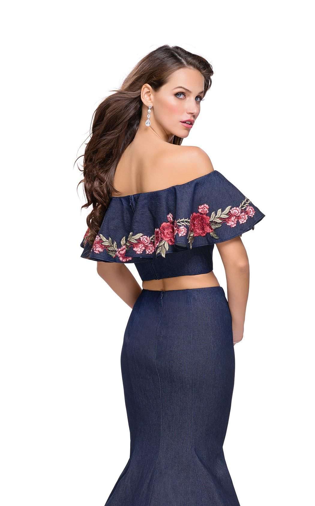 La Femme 26013C Lace Embroidered Slit Off the Shoulder Prom Dress