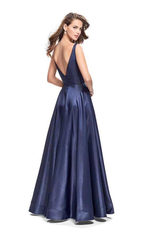 La Femme 26015C Satin Slit Pockets Sweetheart Prom Dress