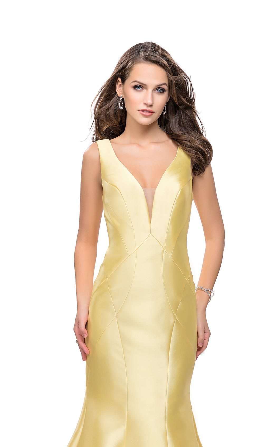 La Femme 26046C Slit V Neck Sleeveless Mermaid Prom Dress