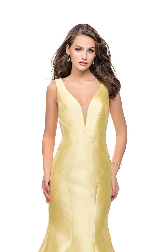 La Femme 26046C Slit V Neck Sleeveless Mermaid Prom Dress
