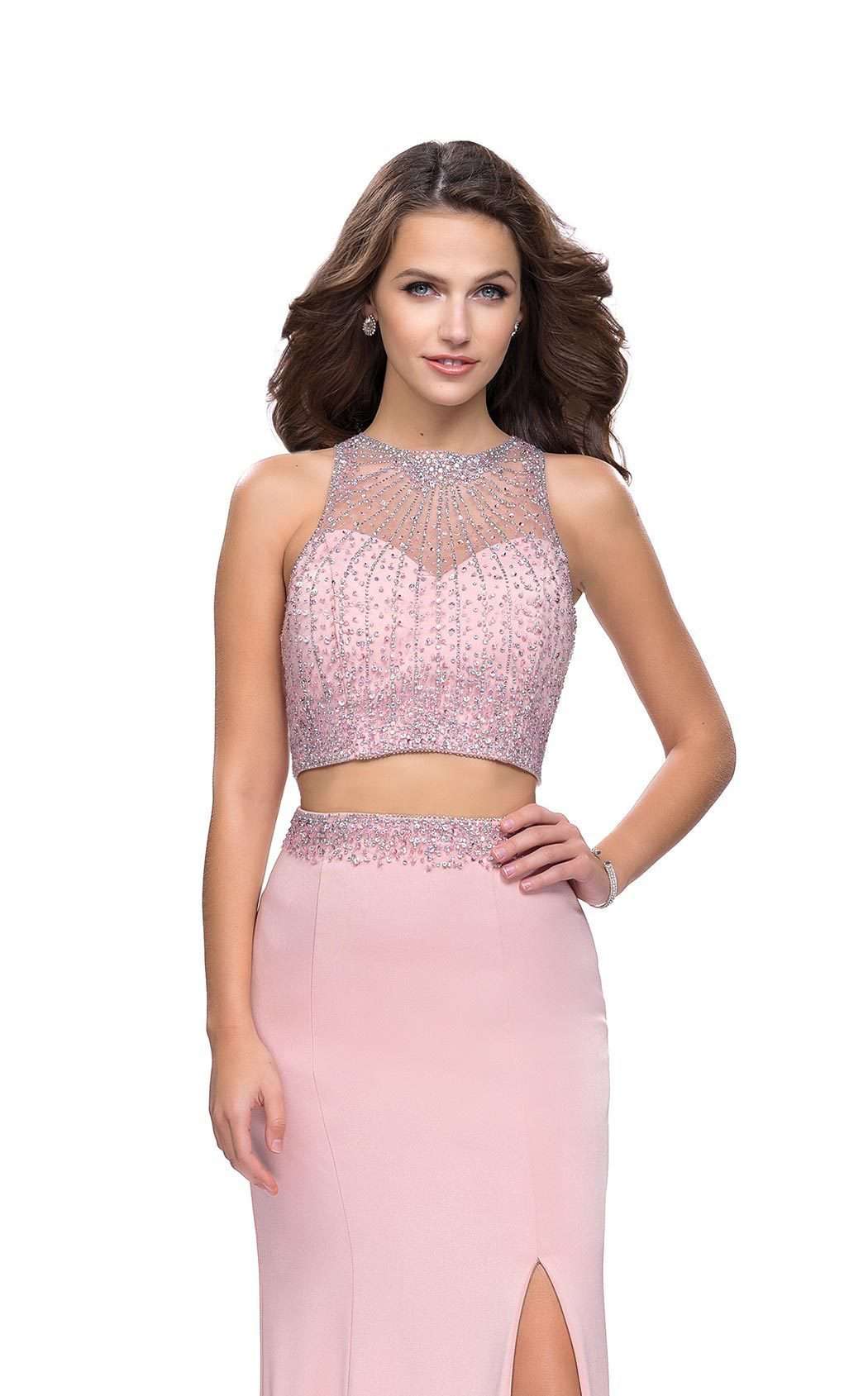 La Femme 26063C Slit Cutout Metallic Sleeveless Prom Dress