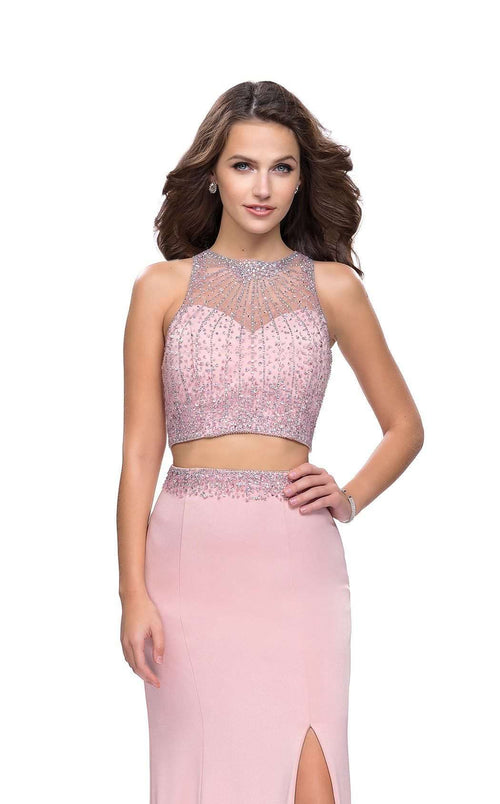 La Femme 26063C Slit Cutout Metallic Sleeveless Prom Dress