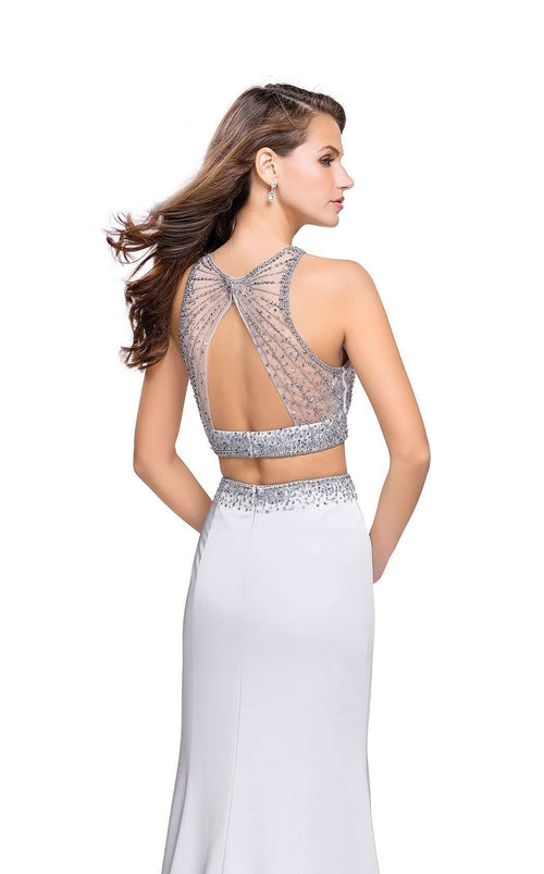 La Femme 26063C Slit Cutout Metallic Sleeveless Prom Dress