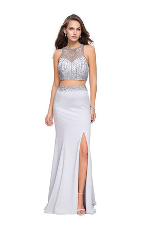 La Femme 26063C Slit Cutout Metallic Sleeveless Prom Dress