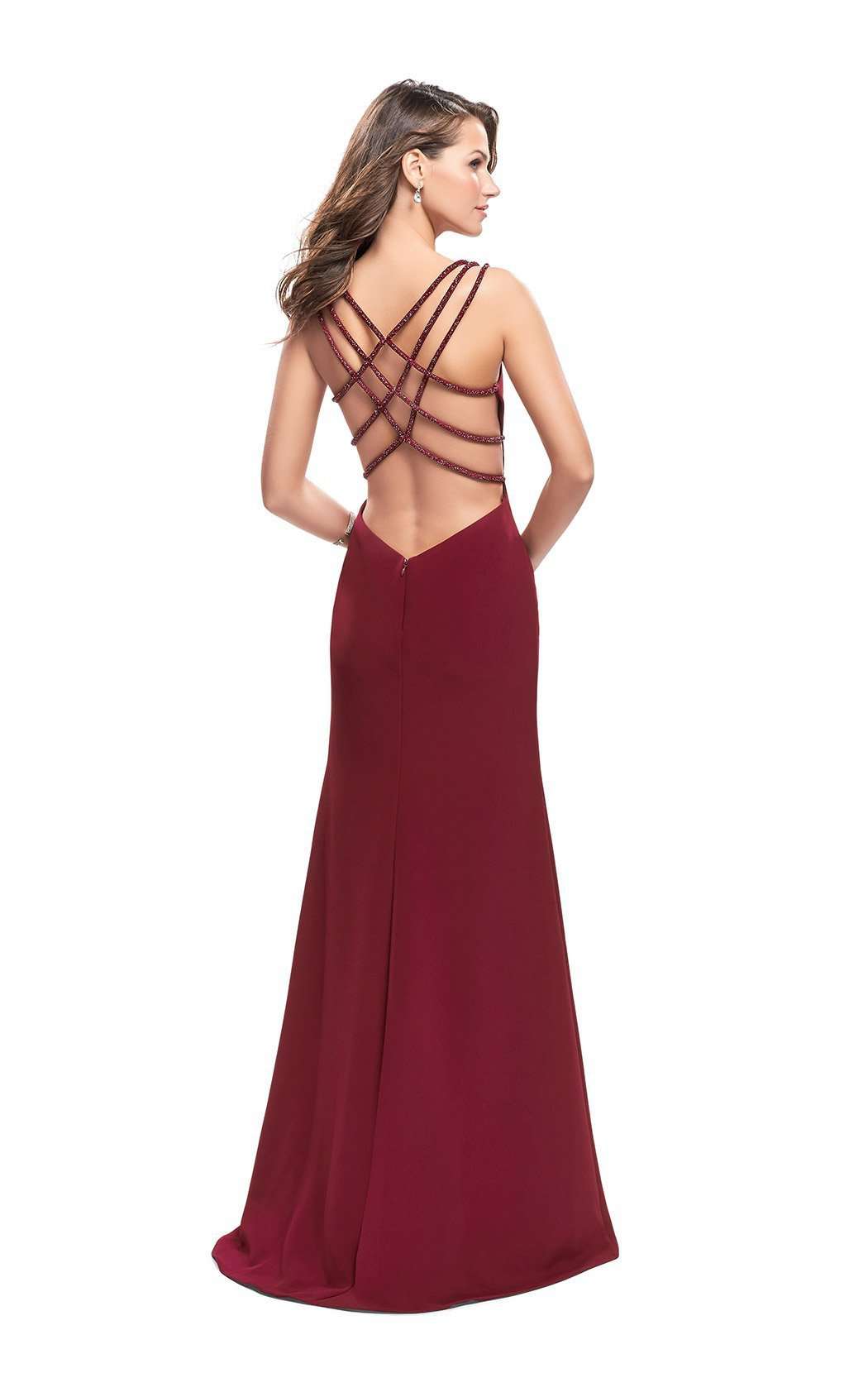 La Femme 26167C Lace Slit Sweetheart Sleeveless Prom Dress