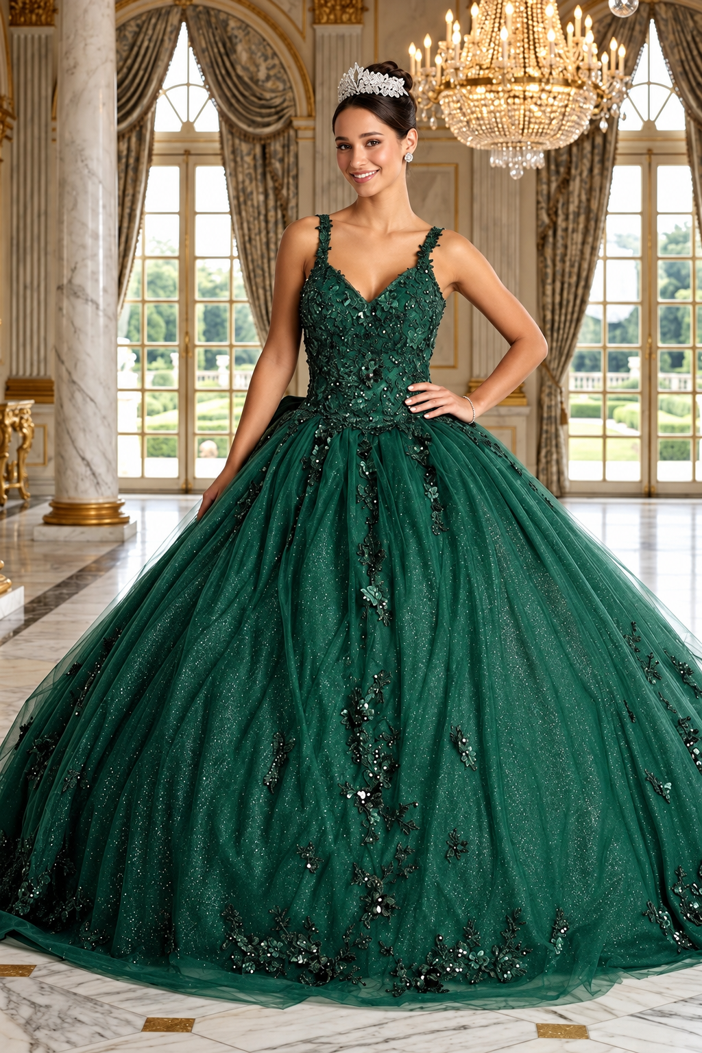 Quinceanera Dress Ball Gown in Mesh Glitter Bow Train by Layla K LK174