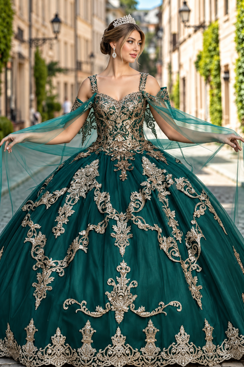 Layla K LK210 Quinceanera Gown with Cape Sleeve