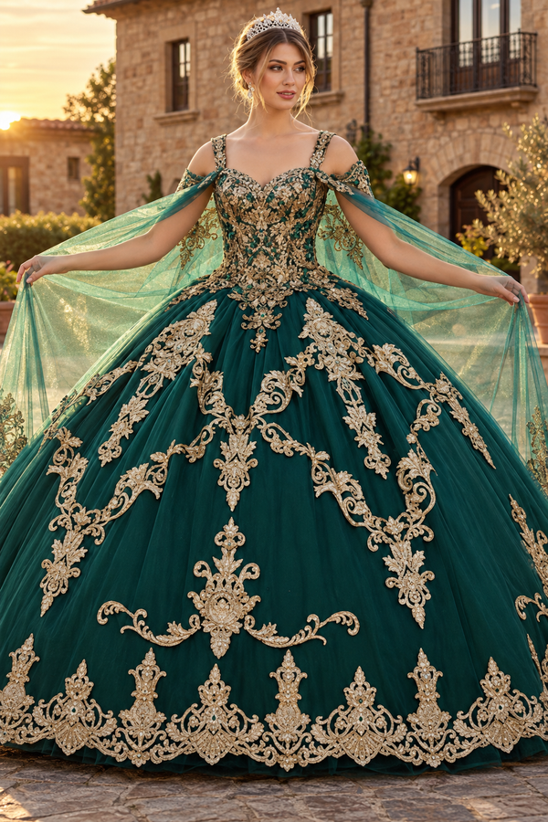 Green And Gold Quinceanera Dresses | Ball Gown by LK210