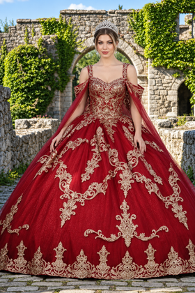 Layla K LK210 Quinceanera Gown with Cape Sleeve