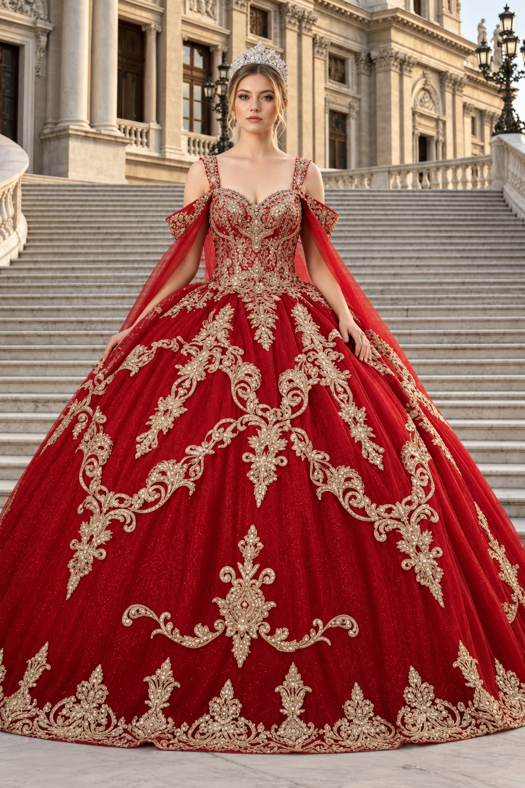 Layla K LK210 Quinceanera Gown with Cape Sleeve