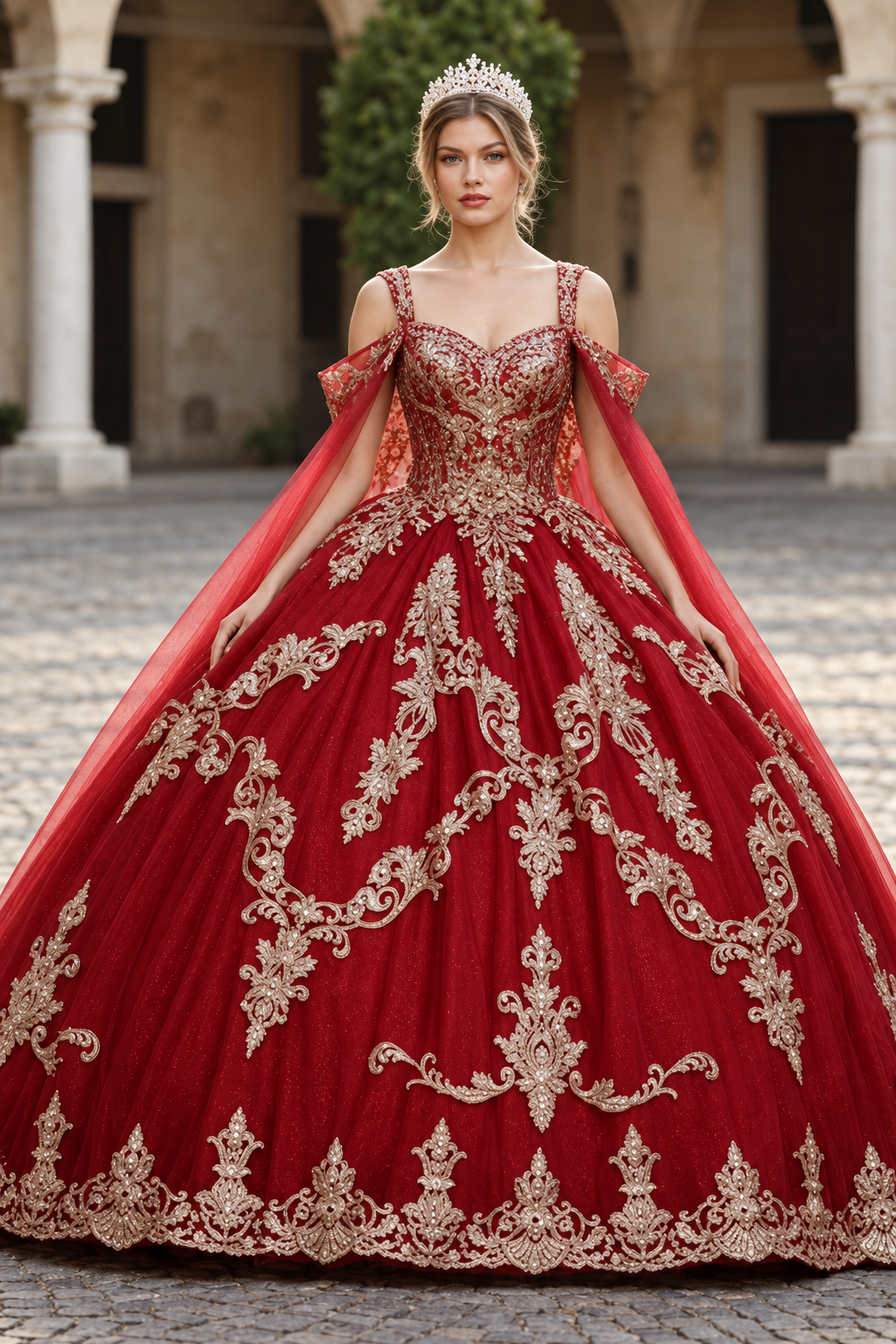 Layla K LK210 Quinceanera Gown with Cape Sleeve